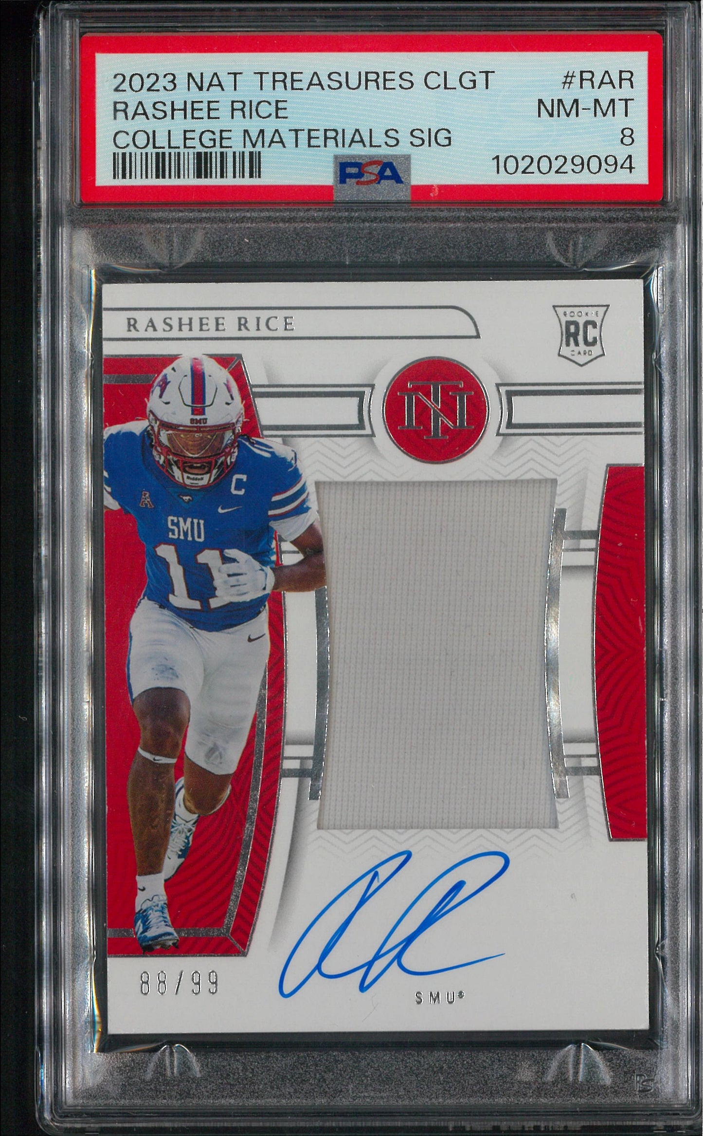 2023 Panini National Treasures College #CMS-RAR Rashee Rice College Materials Signature PSA 8
