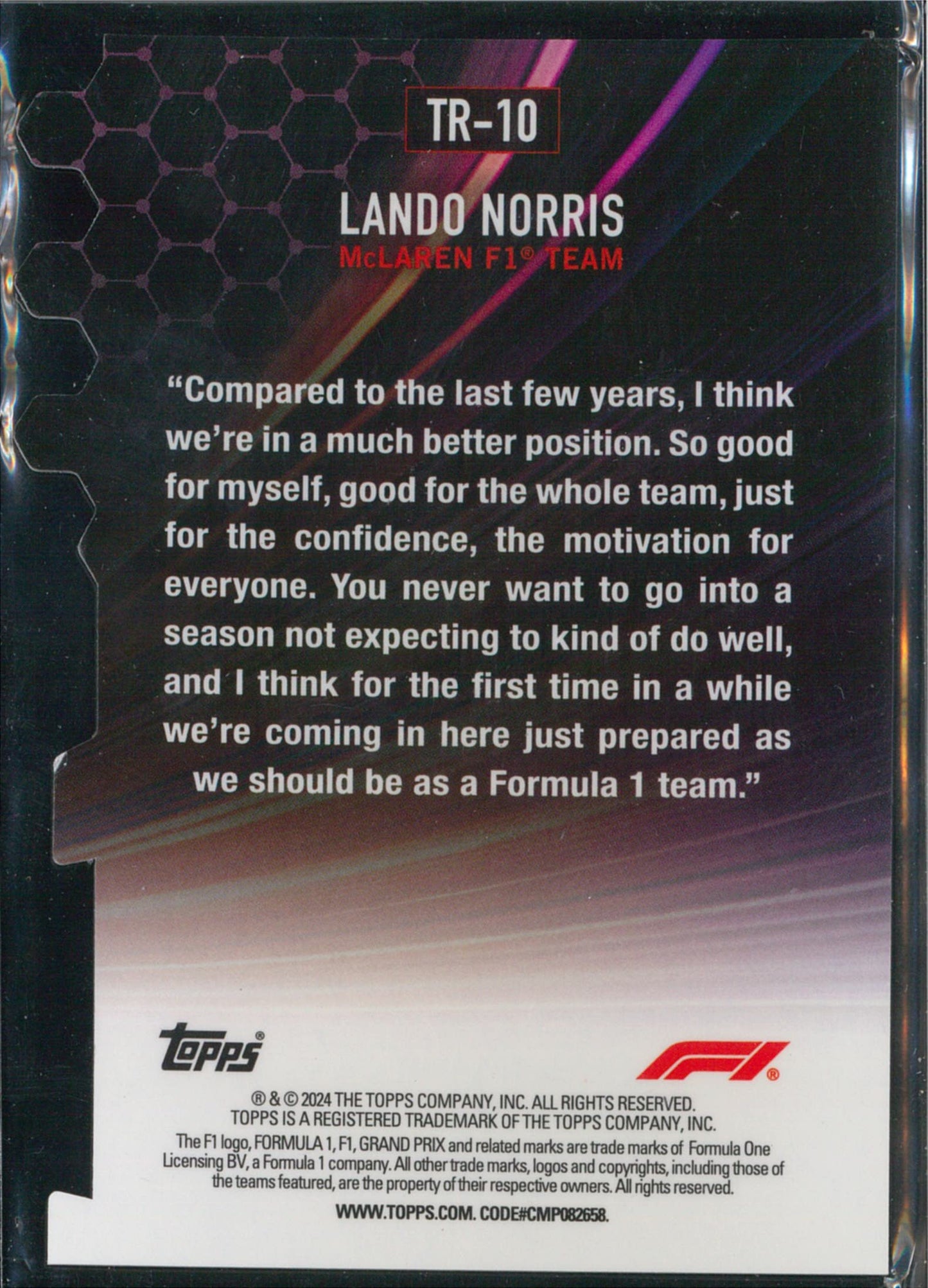 2024 Topps Paddock Pass #TR-10 Lando Norris Triumvirates Di-Cut