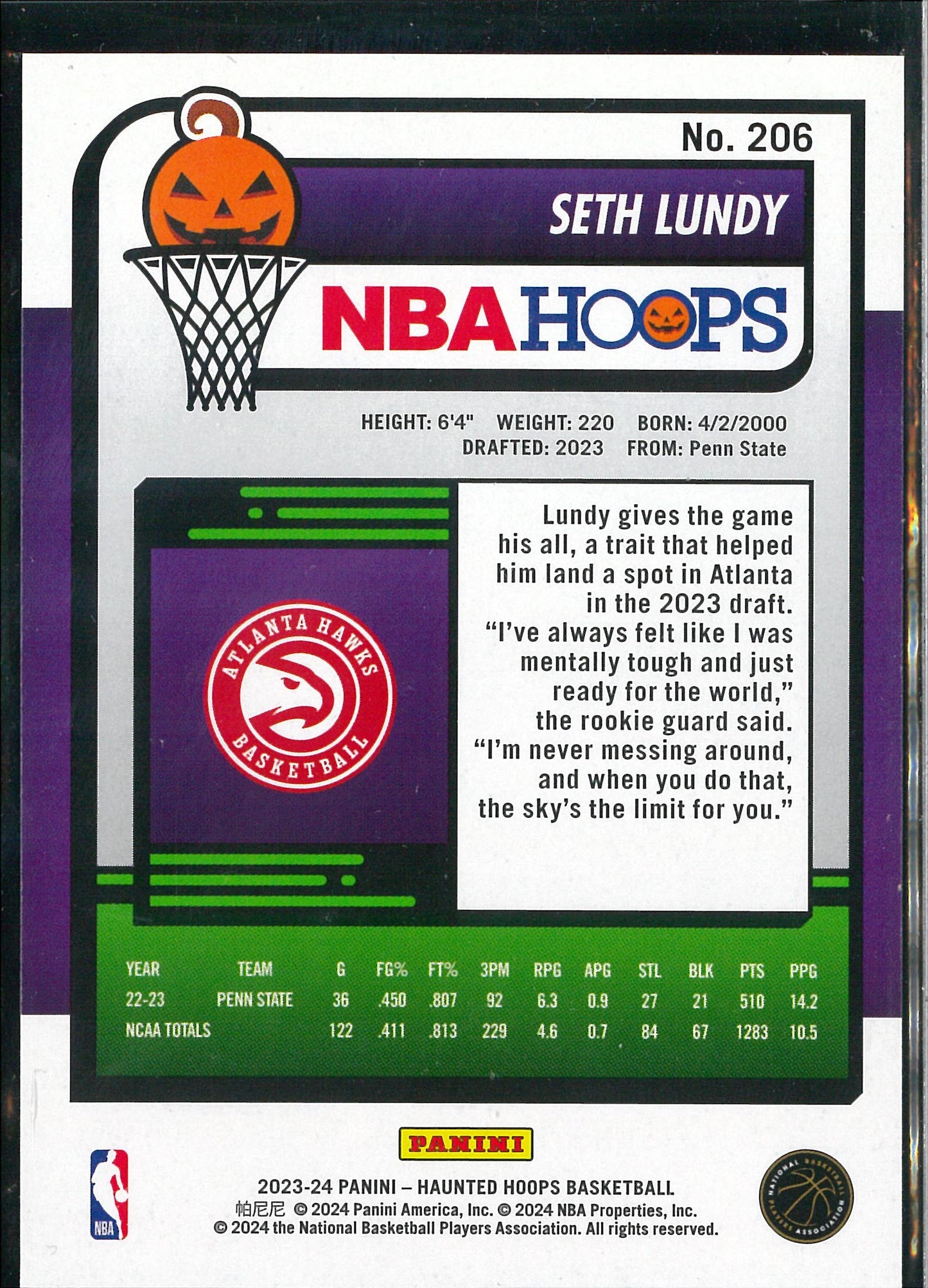 2023/24 Panini Haunted Hoops #206 Seth Lundy Slime