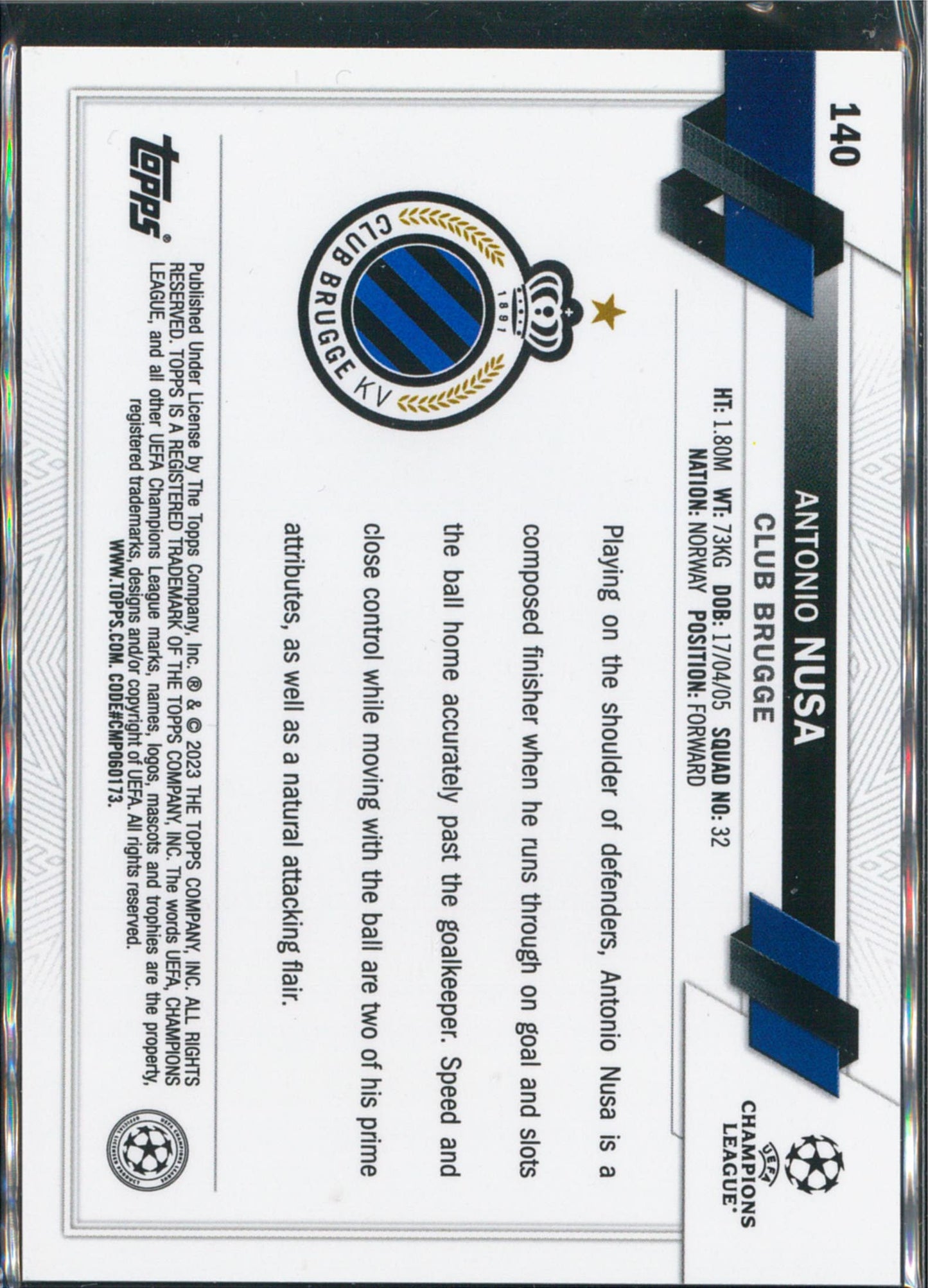 2023 Topps Chrome #140 Antonio Nusa Black/White Raywave
