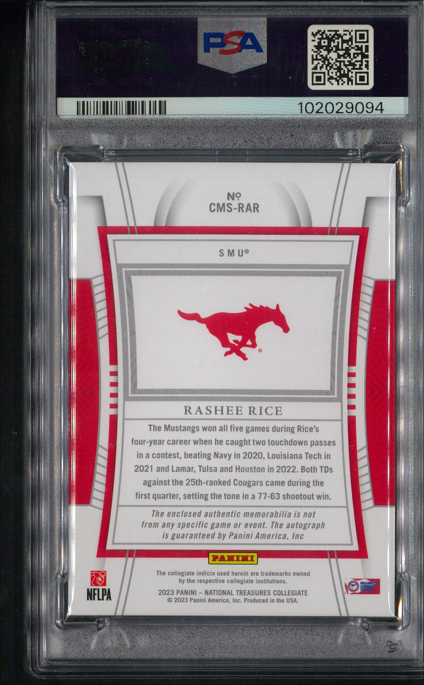 2023 Panini National Treasures College #CMS-RAR Rashee Rice College Materials Signature PSA 8