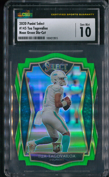 2020 Panini Select #154 Tua Tagovailoa Green Die-Cut Rookie CSG 10