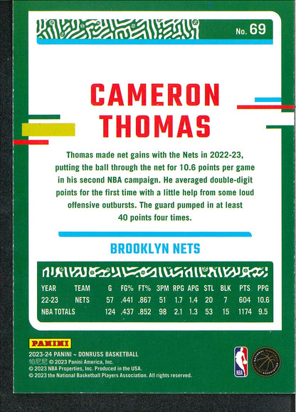 2023/24 Panini Donruss #69 Cameron Thomas Green Laser